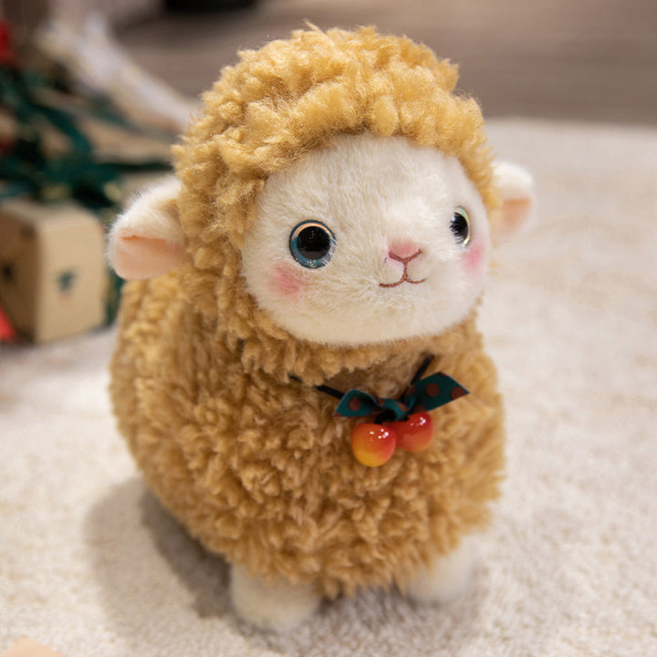 Curly Plush Lamb Comforter Toy with Embroidered Face and Decorative Bow Charm Stornfield