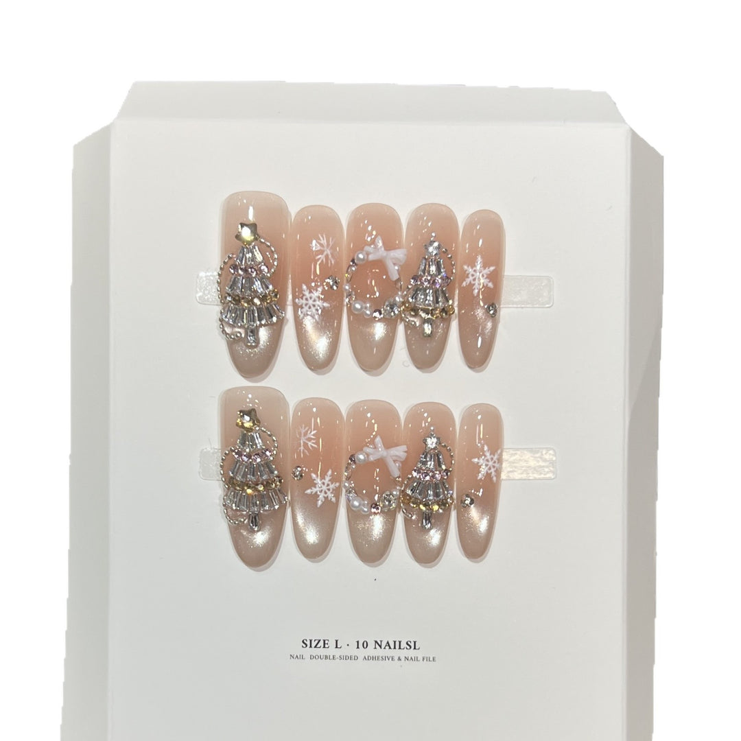 Glittery Press-On Nail Art Set with Snowflake Design Stornfield