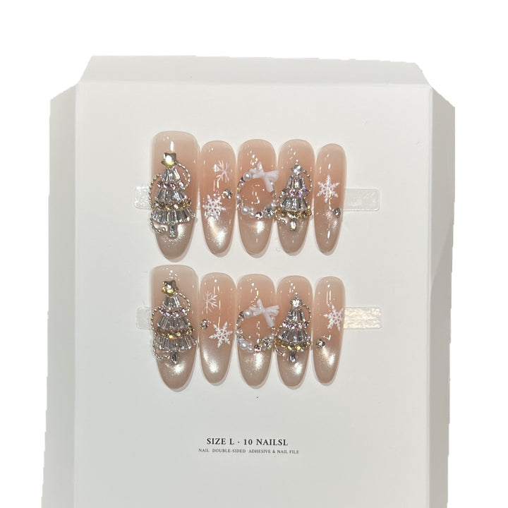 Glittery Press-On Nail Art Set with Snowflake Design Stornfield
