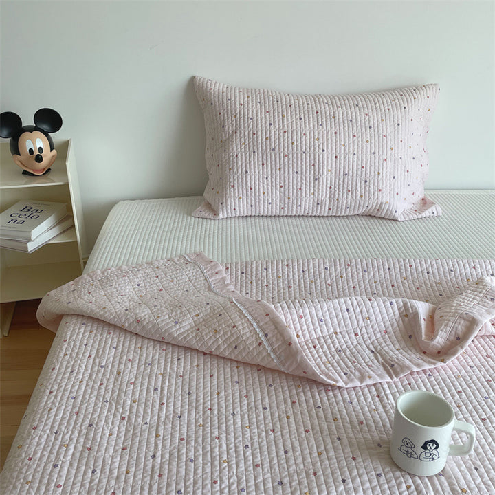 Quilted Cotton Mattress Pad and Pillowcase Set with Mini Dot Embroidery