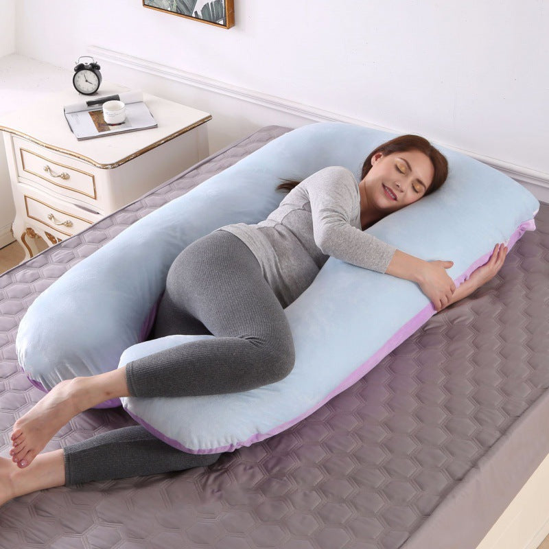 ergonomic U-shaped full-body maternity support pillow with removable washable velour cover and adjustable inner bolster Stornfield