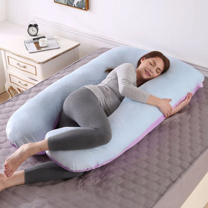 ergonomic U-shaped full-body maternity support pillow with removable washable velour cover and adjustable inner bolster Stornfield