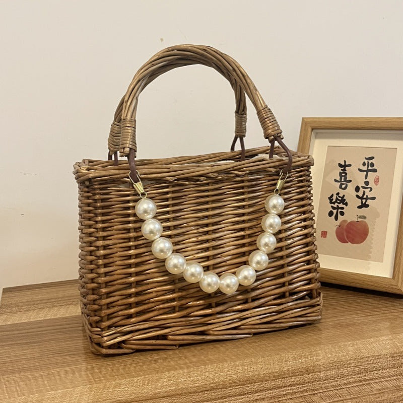 Ladies' basket bag with decorative pearl accents and bow decoration Stornfield
