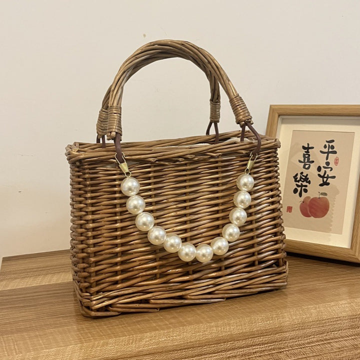 Ladies' basket bag with decorative pearl accents and bow decoration Stornfield