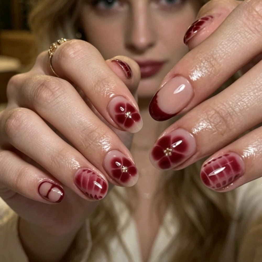 Artistic Press-On Nail Set with Floral Designs Stornfield