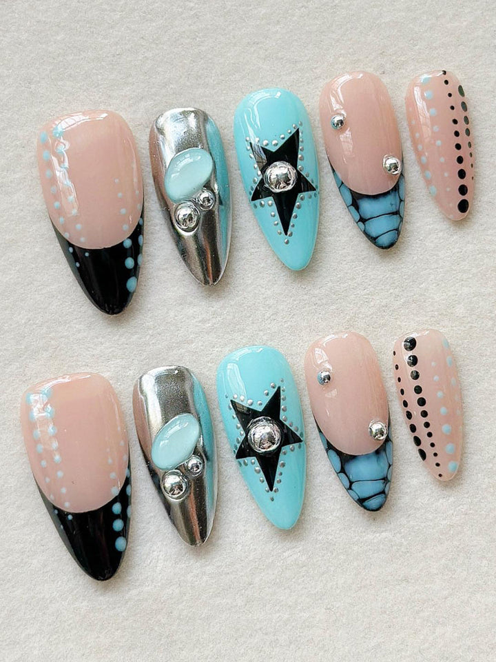 Artistic Press-On Nail Collection with Decorative Elements Stornfield