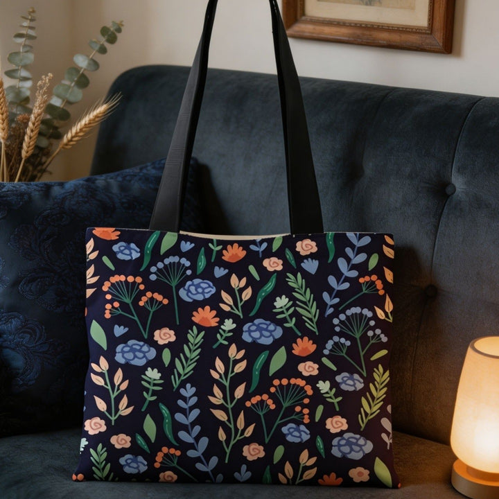 Artistic Floral Print Canvas Tote Bag