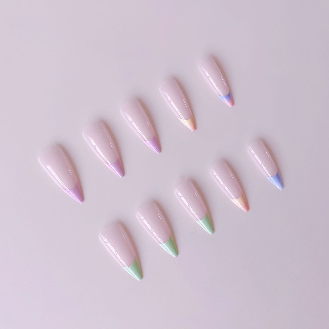 Artificial nail set with trendy gradient color and glitter accents Stornfield