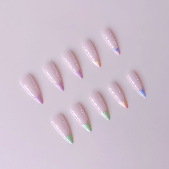 Artificial nail set with trendy gradient color and glitter accents Stornfield