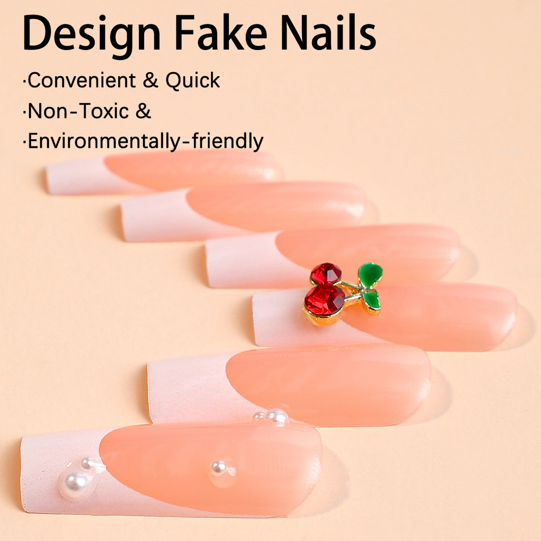 Artificial nail set with elegant 3D decorations and pearl accents Stornfield