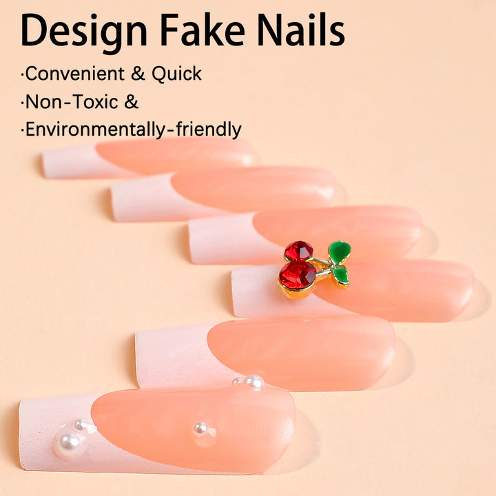 Artificial nail set with elegant 3D decorations and pearl accents Stornfield