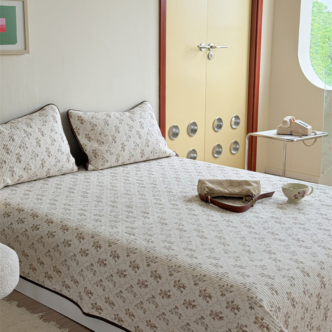 Lightweight Cotton Kantha-Style Reversible Coverlet and Piped Pillow Sham Set