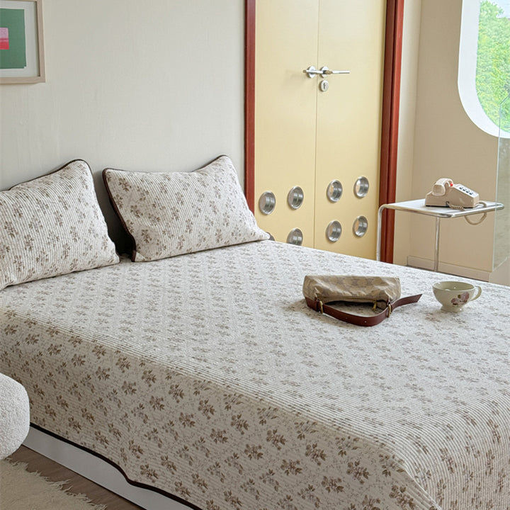 Lightweight Cotton Kantha-Style Reversible Coverlet and Piped Pillow Sham Set