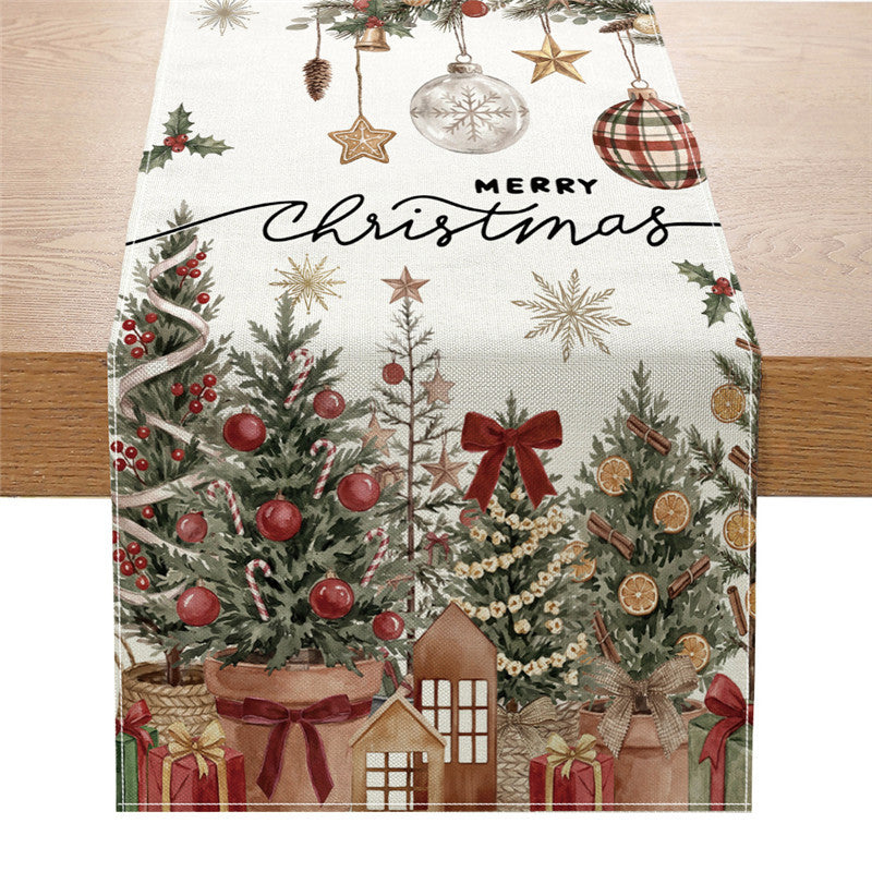 Cotton-Linen Festive Poinsettia Christmas Table Runner