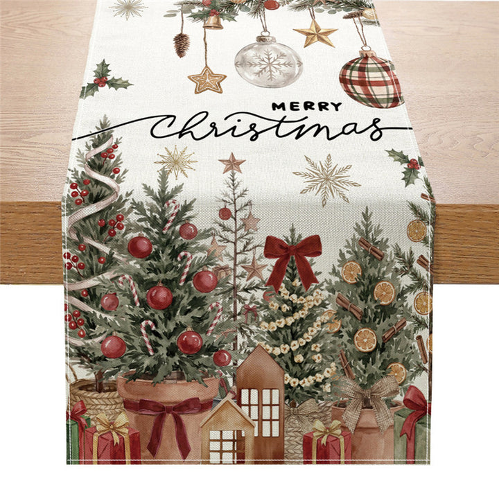 Cotton-Linen Festive Poinsettia Christmas Table Runner