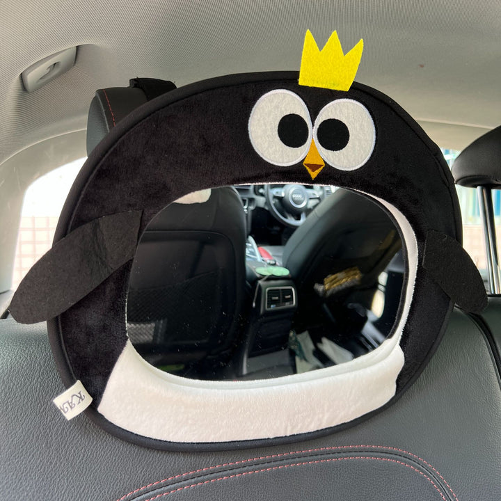 Rear-Facing Infant Car Mirror with Plush Owl Cover and Adjustable Strap