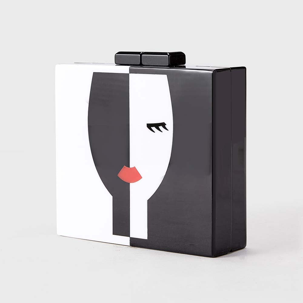 Artistic Face-Patterned Acrylic Clutch