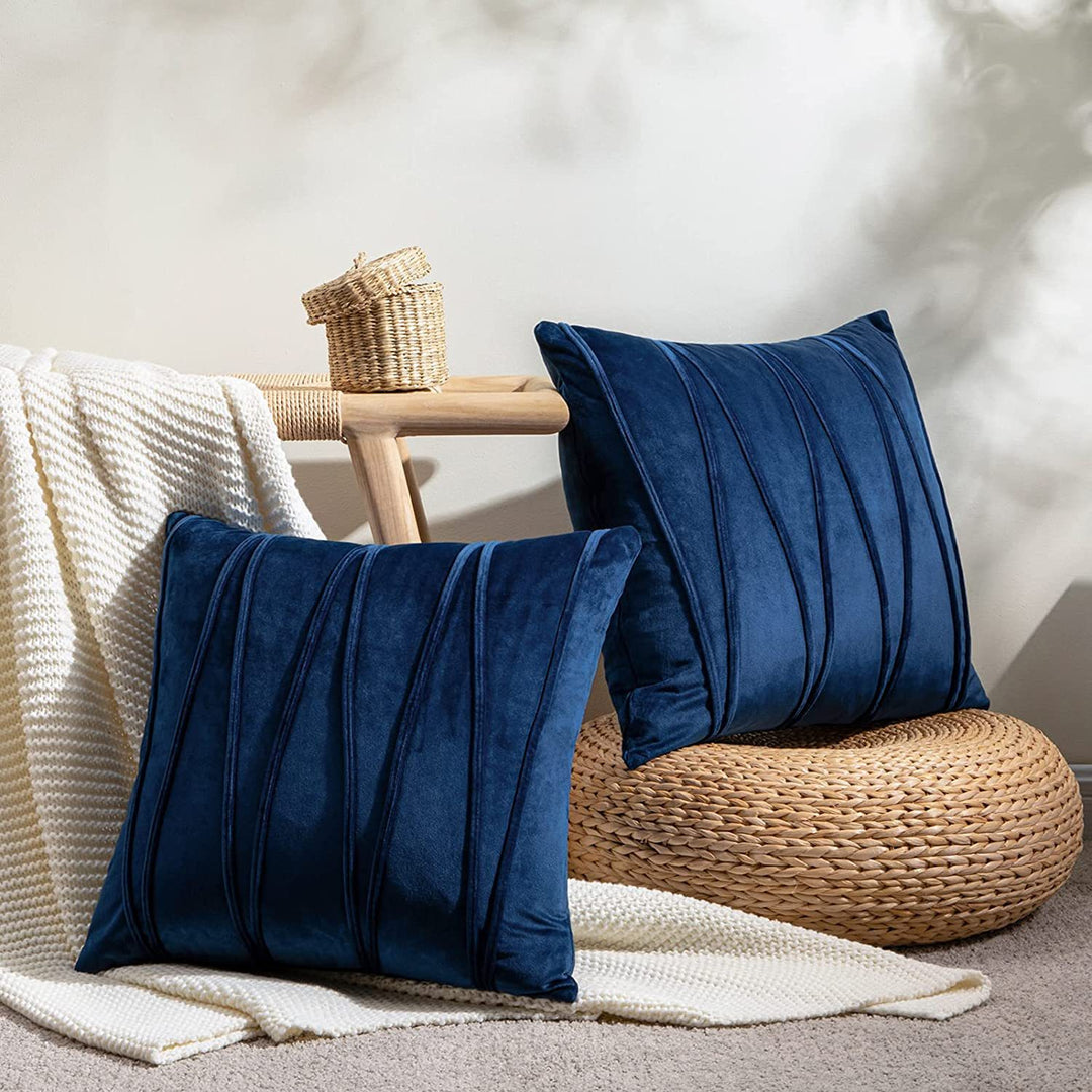 Velvet Pleated Square Decorative Throw Pillow Covers with Channel Stitching