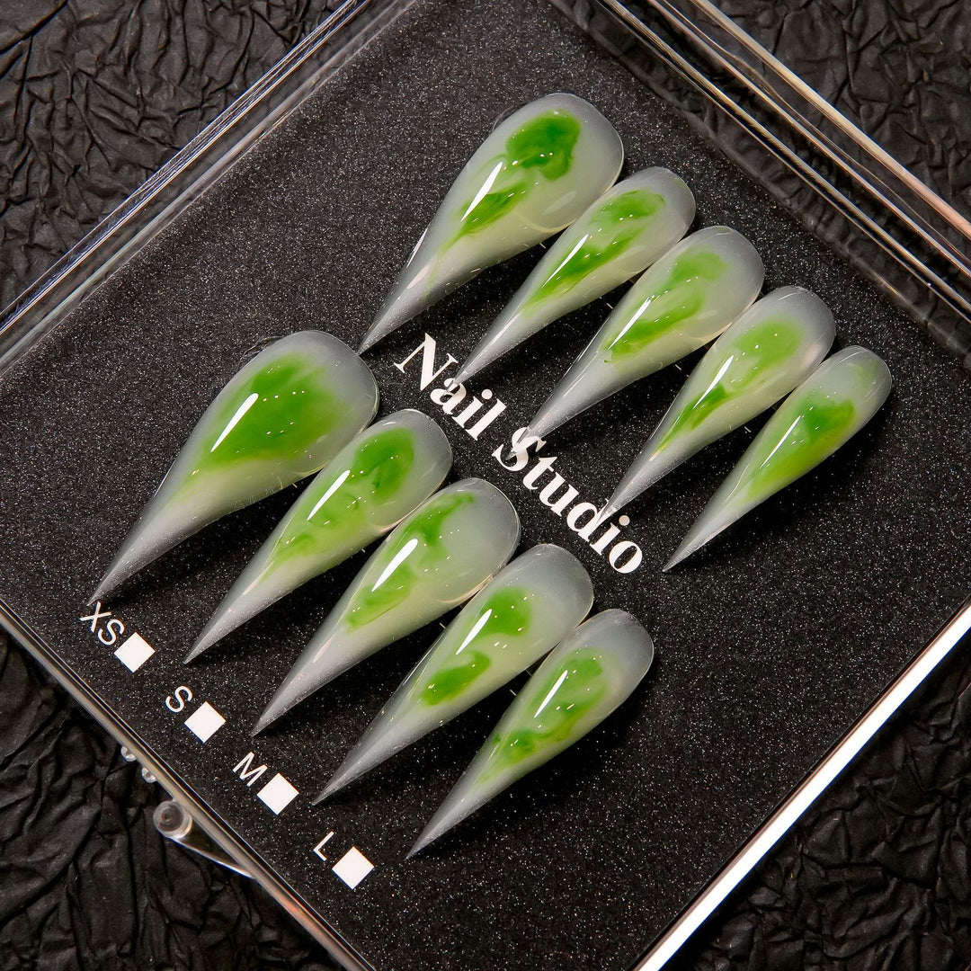 Stiletto Press-On Nail Set with Unique Marble Design