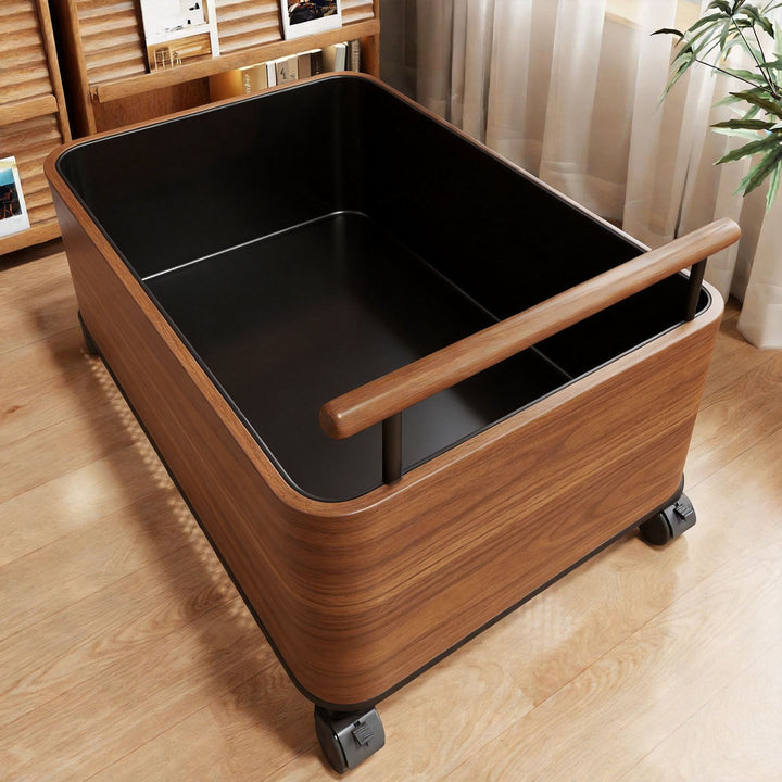 Rolling Woodgrain Storage Box with Metal Handles and Locking Casters