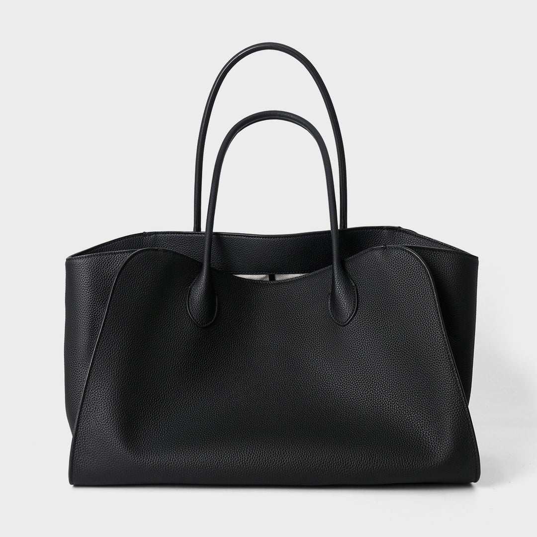 Structured Large Leather Tote Handbag with Double Top Handles