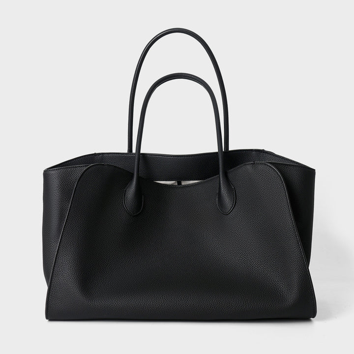 Structured Large Leather Tote Handbag with Double Top Handles