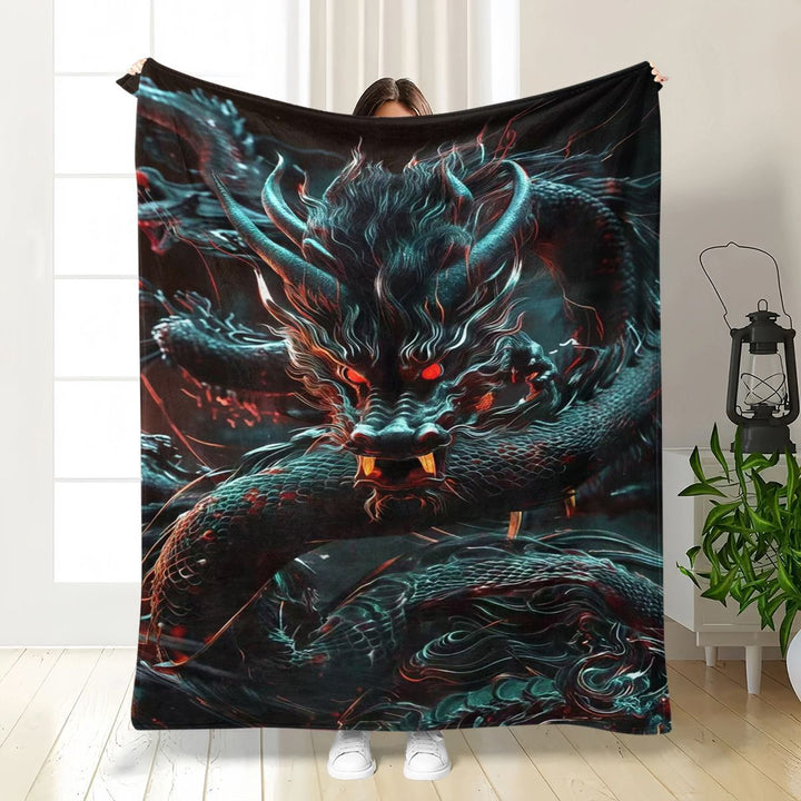 Oversized Dragon Print Plush Blanket