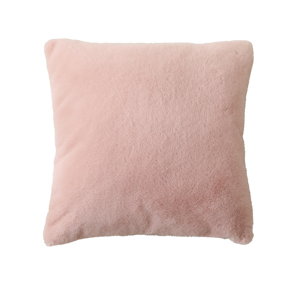 Square plush decorative cushion with microfiber faux fur surface and concealed zipper