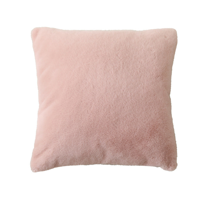 Square plush decorative cushion with microfiber faux fur surface and concealed zipper