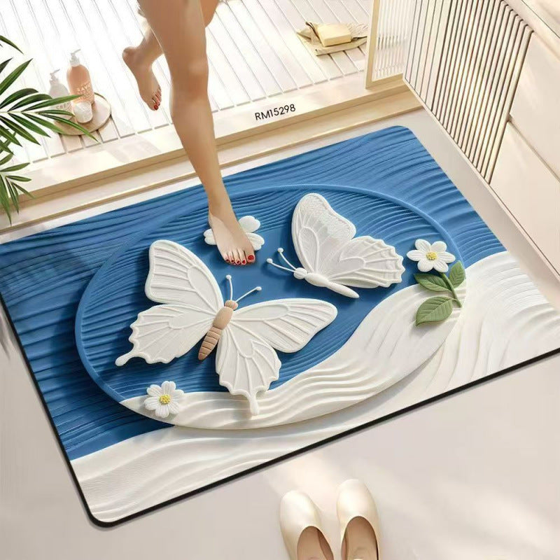 3D Butterfly Pattern Bath Mat