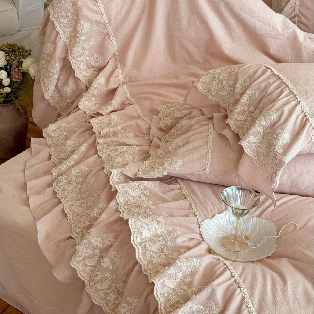 Romantic Ruffled Lace Duvet Cover Set