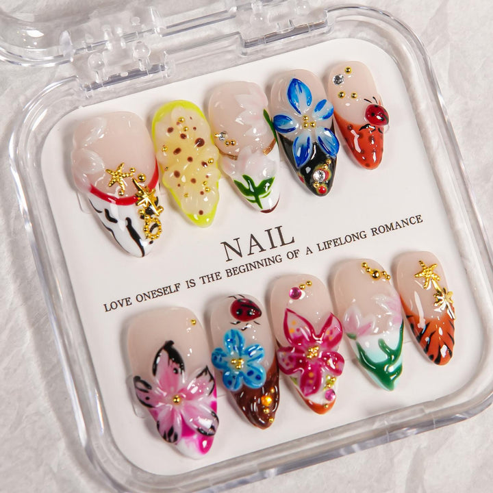 3D Floral Design Press-On Nail Set