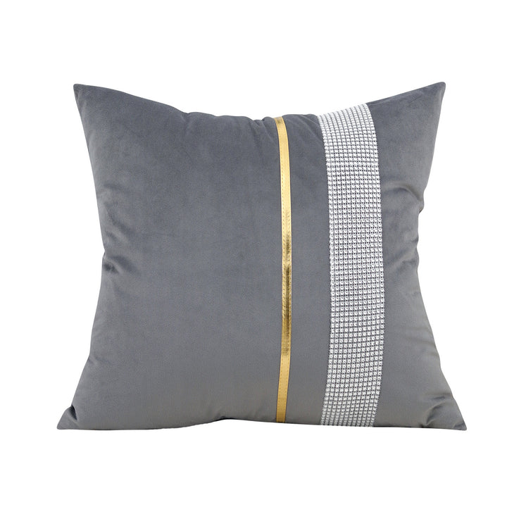 Decorative Velvet Square Throw Pillow with Metallic Trim and Rhinestone Band