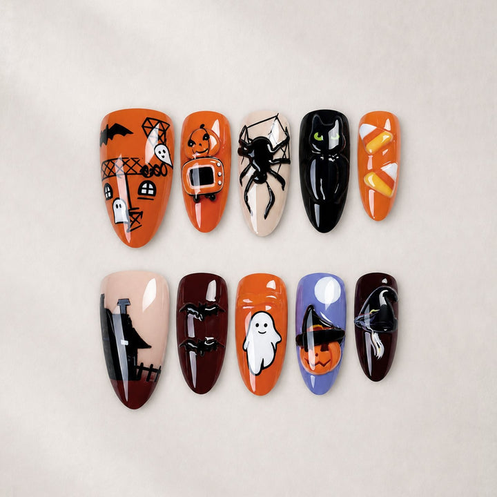 Fake nail set with spooky Halloween designs Stornfield