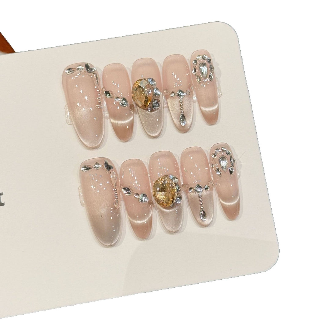 Decorative Stiletto Press-On Nail Art Set with Gem Accents
