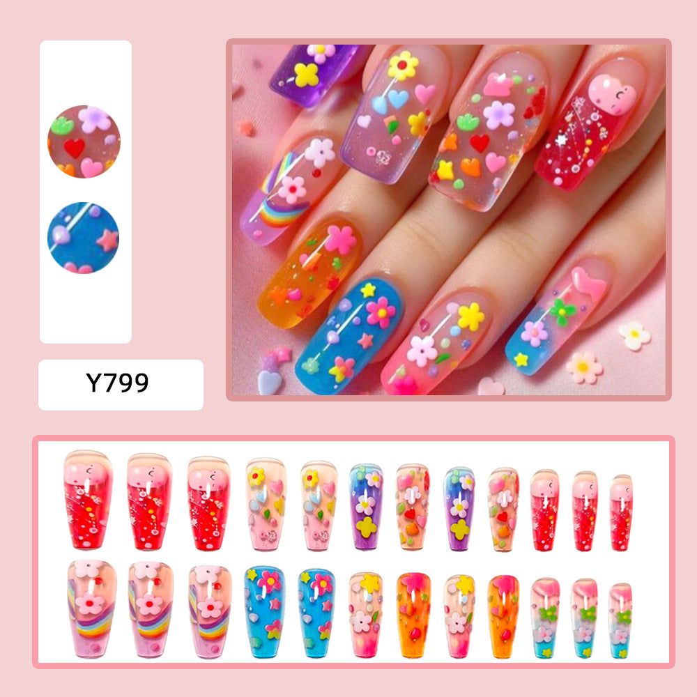 Artificial nails with colorful floral designs and 3D details Stornfield