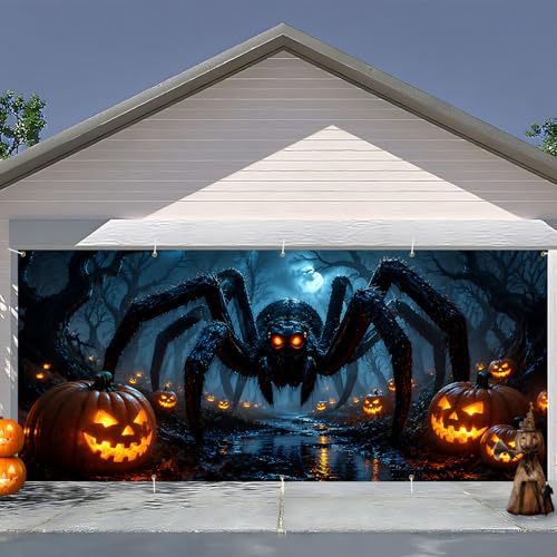 Large-format Halloween photo background made of weatherproof polyester with grommeted fastening edge and bright Haunted House motif