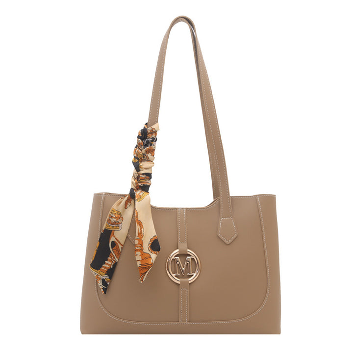 Elegant Structured Tote Bag with Decorative Scarf