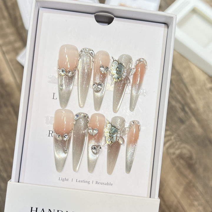 Decorative Stiletto Press-On Nail Art Set with Butterfly Accents Stornfield