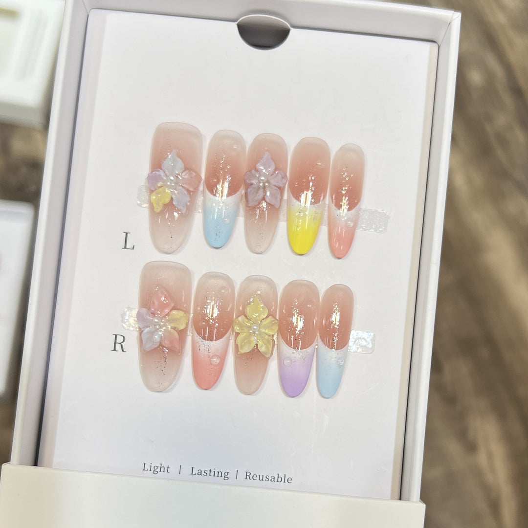 Floral-Inspired Artistic Press-On Nail Set Stornfield