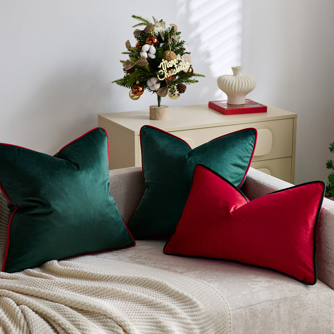 Luxe Velvet Square Accent Pillow with Contrast Piping and Hidden Zipper