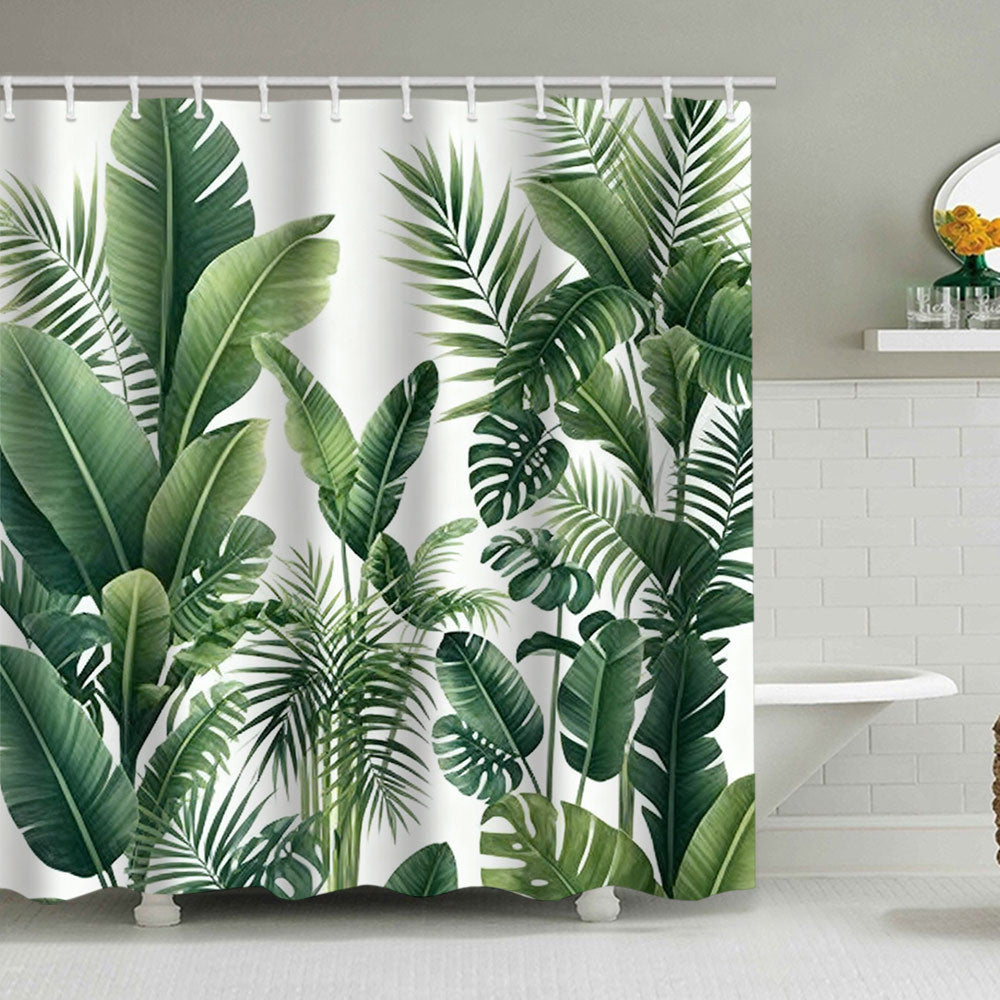 Tropical Leaf Print Shower Curtain Stornfield