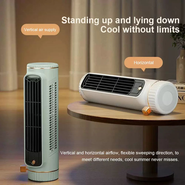 Unisex one size compact vertical desktop breeze tower fan with refillable mini reservoir, USB charging and sticker pack Stornfield