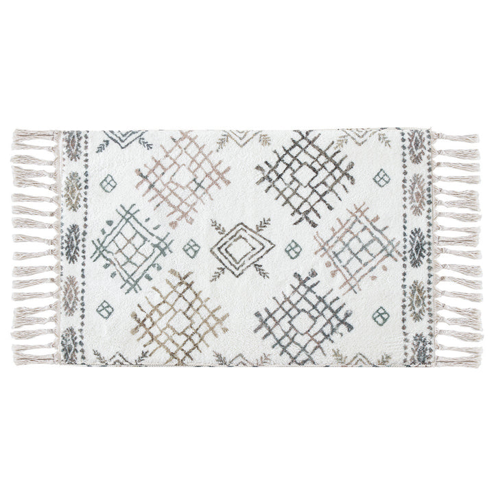 Soft cotton bathroom runner with fringes and geometric check design