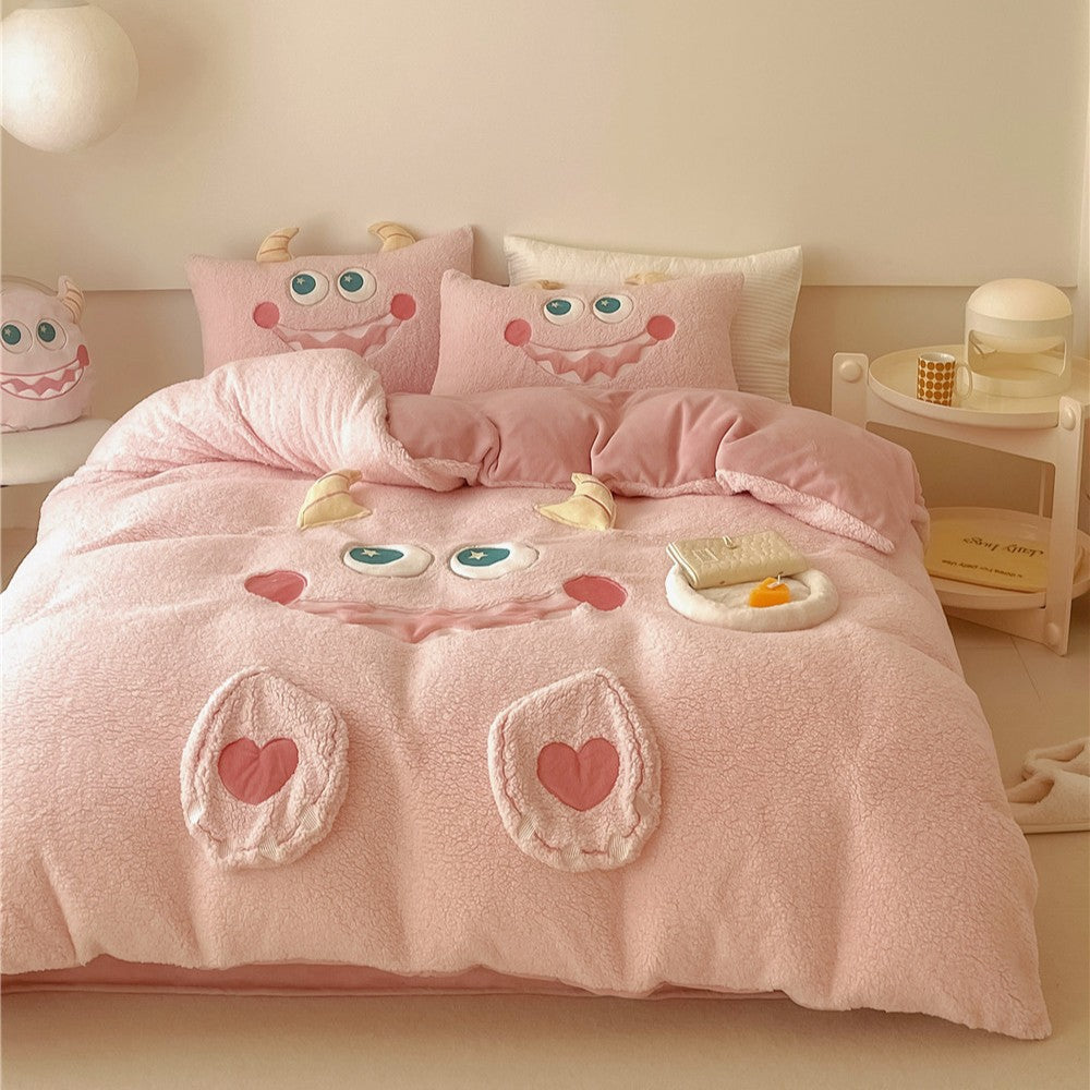 Plush Cartoon Monster Duvet Cover Set