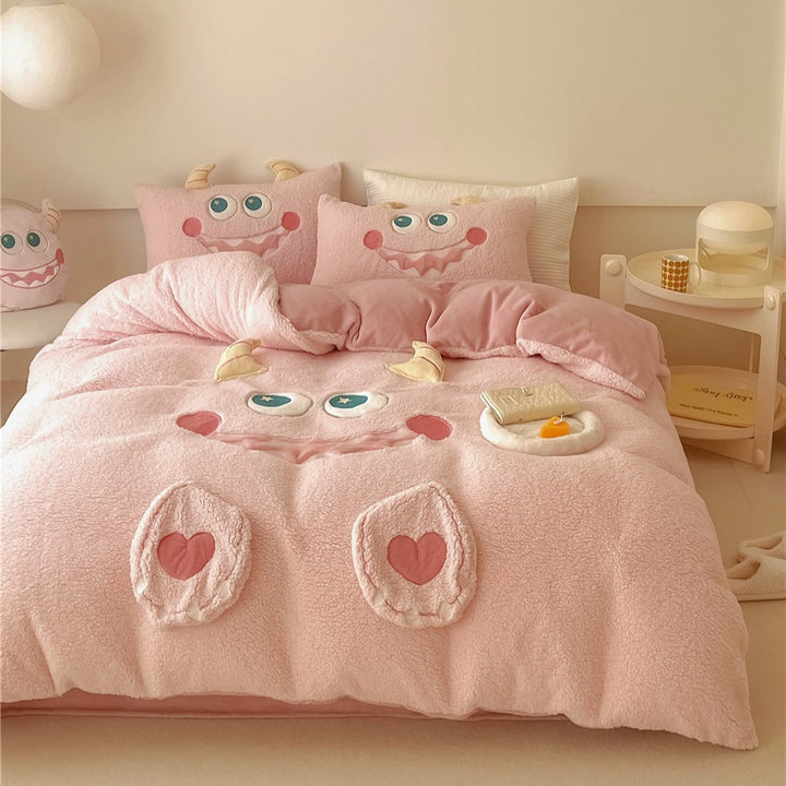 Plush Cartoon Monster Duvet Cover Set