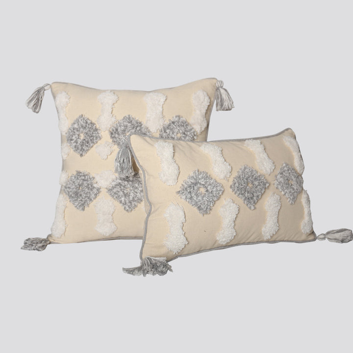 Decorative Tassel Embroidered Lumbar and Square Pillow Set