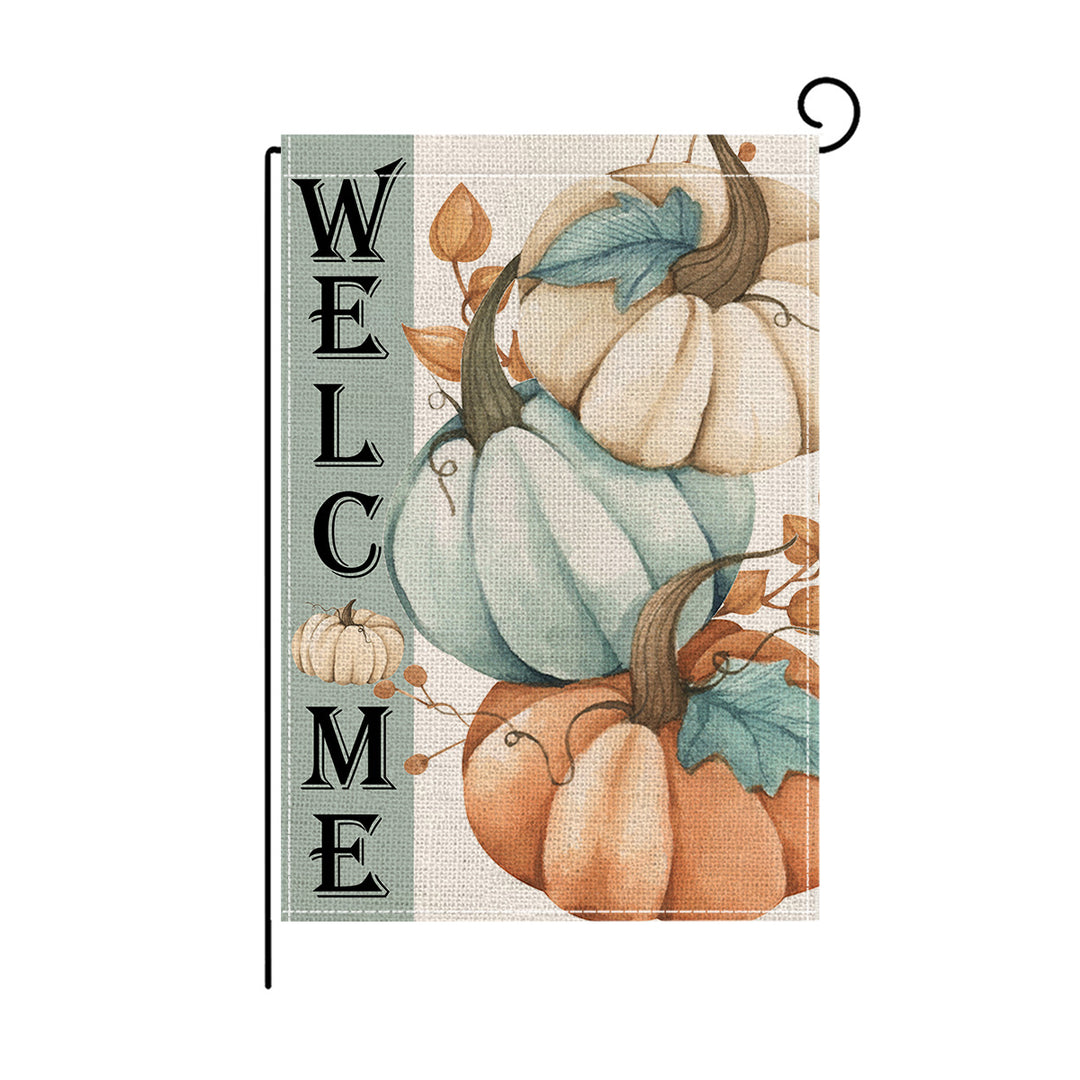 Decorative Burlap Garden Flag Welcome Pumpkin Polka Dot Yard Banner