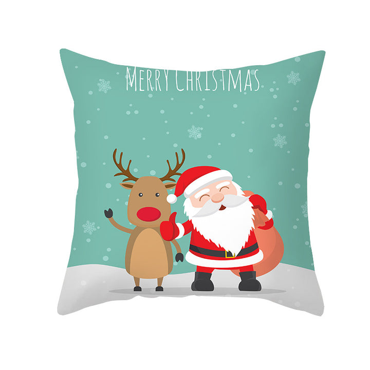 Holiday Decorative Throw Pillow Plush Polyester Cover Festive Santa Reindeer Snowman Print