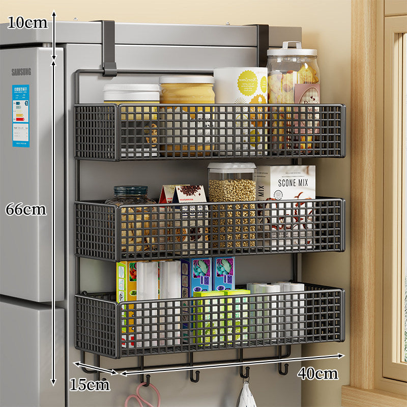 Over-the-Fridge Stacked Metal Mesh Hanging Storage Basket